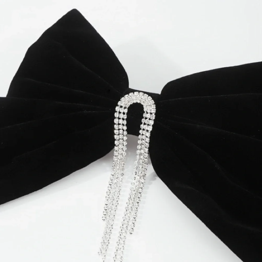 Black Velvet Crystal Tassel Hair Clip Bow (8000)